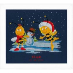 Borduurpakket Geboortetegel Maya en Willy in de sneeuw Vervaco PN-0153556