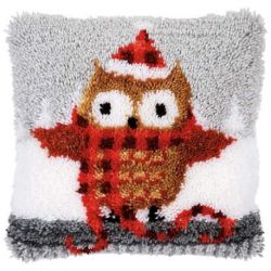Smyrna Knoopkussen kit Kerstuil met muts Vervaco PN-0155271