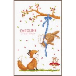 Borduurpakket geboortetegel vrolijke bosvriendjes Vervaco PN-0184572