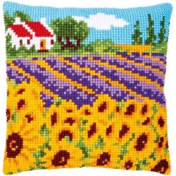 Borduurpakket kruissteekkussen zonnebloemenveld Vervaco PN-0189681