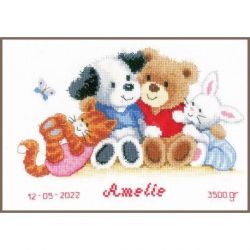 Borduurpakket geboortetegel lieve diertjes Vervaco PN-0002202