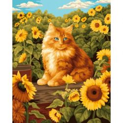 Schilderen op nummer Cat in the sunflowers Wizardi W025