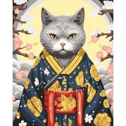 Schilderen op nummer Cat in a kimono Wizardi W033