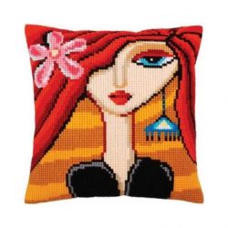 Kussenborduurpakket Girl with a Turquoise Earring-Collection d'Art-5281