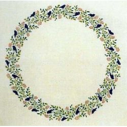 Borduurpakket Tafelkleed met blauwe vogels motief rond 43 Haandarbejdets Fremme 06-5388.02 oL