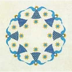 Borduurpakket Kleed met engeltjes blauw-geel groot motief rond 52.5- Haandarbejdets Fremme 06-5868.01 oL