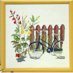 Borduurpakket Fiets bij hek Oehlenslager 20218