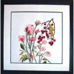 Borduurpakket Roze bloemen en rode bessen Oehlenslager 60122