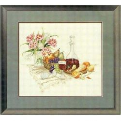 Borduurpakket Stilleven wijn en bloemen Oehlenslager 67540