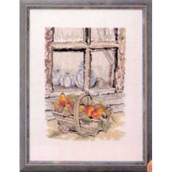 Borduurpakket Mand met peren voor venster Oehlenslager 84203