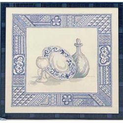 Borduurpakket Blauw bord karaf en glas Oehlenslager 84209