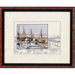 Borduurpakket Boten in haven Oehlenslager 84807