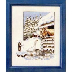 Borduurpakket Gans en paard in de winter Oehlenslager 99517