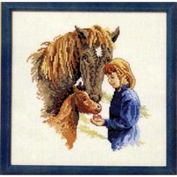 Borduurpakket Meisje met paard en veulen Oehlenslager 99546