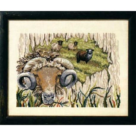 Borduurpakket Schapen achter schutting Oehlenslager 99556