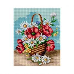 Voorbedrukt stramien mand met bloemen Orchidea 2354