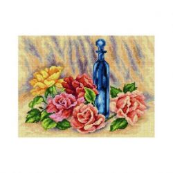 Voorbedrukt stramien rozen en blauwe fles Orchidea 2527