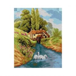 Voorbedrukt stramien zwemmende zwanen Orchidea 2570