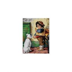 Voorbedrukt stramien kind met hond Orchidea 2922J