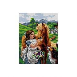 Voorbedrukt stramien kind en paard Orchidea 2924J