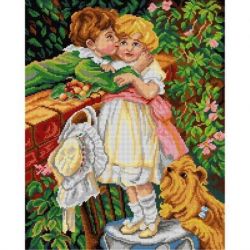 Voorbedrukt stramien over de tuinmuur Orchidea 3077M