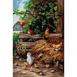 Voorbedrukt stramien haan en kippen van Robert Atkinson Fox Orchidea 3116Q