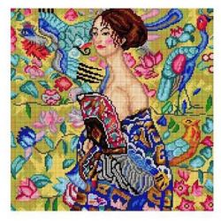 Voorbedrukt stramien dame met waaier Orchidea 3245L