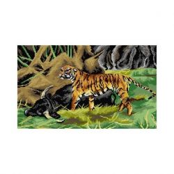 Voorbedrukt stramien Friederich Wilhelm Kuhnert-Een tijger met zijn prooi Orchidea 3386L