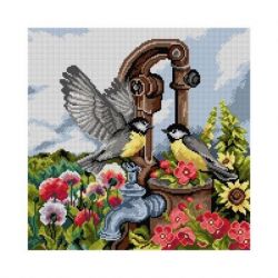 Voorbedrukt stramien vogels bij de waterpomp Orchidea 3432