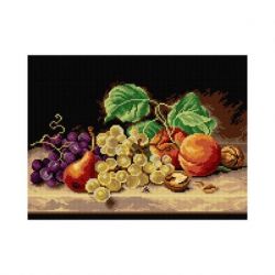 Voorbedrukt stramien naar Emilie Preyer -stilleven met druiven-perziken-peer en noten Orchidea 3446