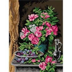 Voorbedrukt stramien naar Albert Tibule Furcy de Lafault - stilleven met rozen en pruimen Orchidea 3492