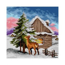 Voorbedrukt stramien winterlandschap met ree Orchidea 3493