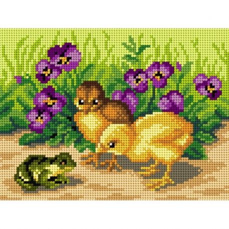 Voorbedrukt stramien Kippen en Kikker Orchidea 3519F