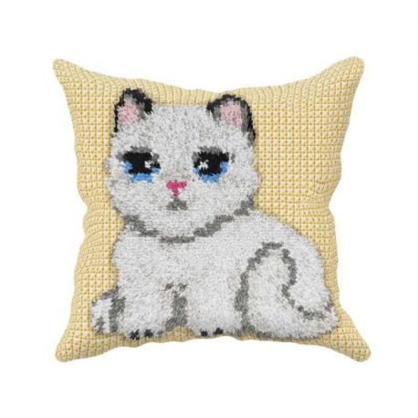 Borduur-smyrnapakket kussen wit poesje Orchidea 4505