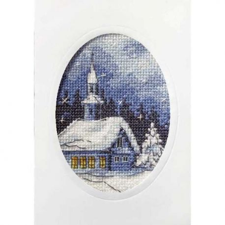 Borduurpakket Wenskaart kerkje bij nacht Orchidea 6153