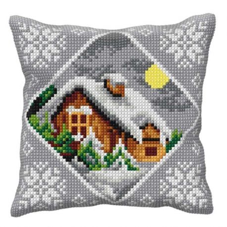 Borduurpakket Kussen huisje-winter Orchidea 9541