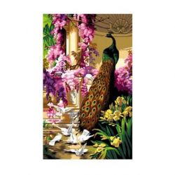 Voorbedrukt stramien naar Eugene Bidau - pauw en duiven Orchidea SAC109