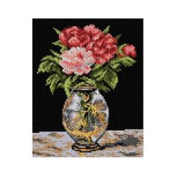 Voorbedrukt stramien vaas met pioenrozen Orchidea 2043