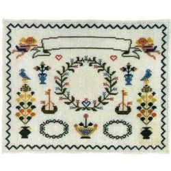 Borduurpakket Merklap-geboortetegel bloemen Haandarbejdets Fremme 30-5486