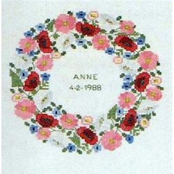Borduurpakket Geboortetegel rode-roze bloemen Haandarbejdets Fremme 30-6250