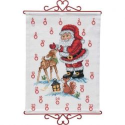 Borduurpakket Adventskalender kerstman met ree Permin 34-9590