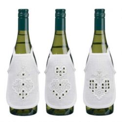 Borduurpakket flessenschort hardanger hart wit set van 3 Permin 78-0634