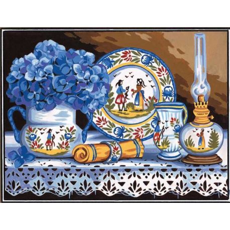 Voorbedrukt stramien Faience et hortensias Margot 153-1312