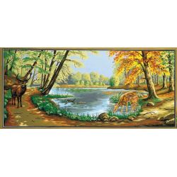 Voorbedrukt stramien herten in bos Margot 173-3094