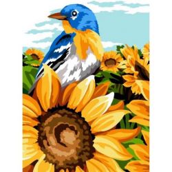 Voorbedrukt stramien vogel en zonnebloem Margot 72U-2338