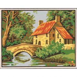 Borduurpakket voorbedrukt Huis en brug Margot 766-60184