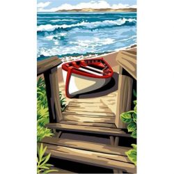 Borduurpakket voorbedrukt sloep op strand Margot kit 105-5026