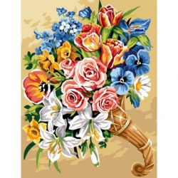 Borduurpakket voorbedrukt bloemen in korf Margot kit 135-3593