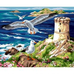 Borduurpakket voorbedrukt toren en meeuwen Margot 136-5180