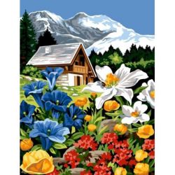 Borduurpakket voorbedrukt bergbloemen Margot kit 154-55